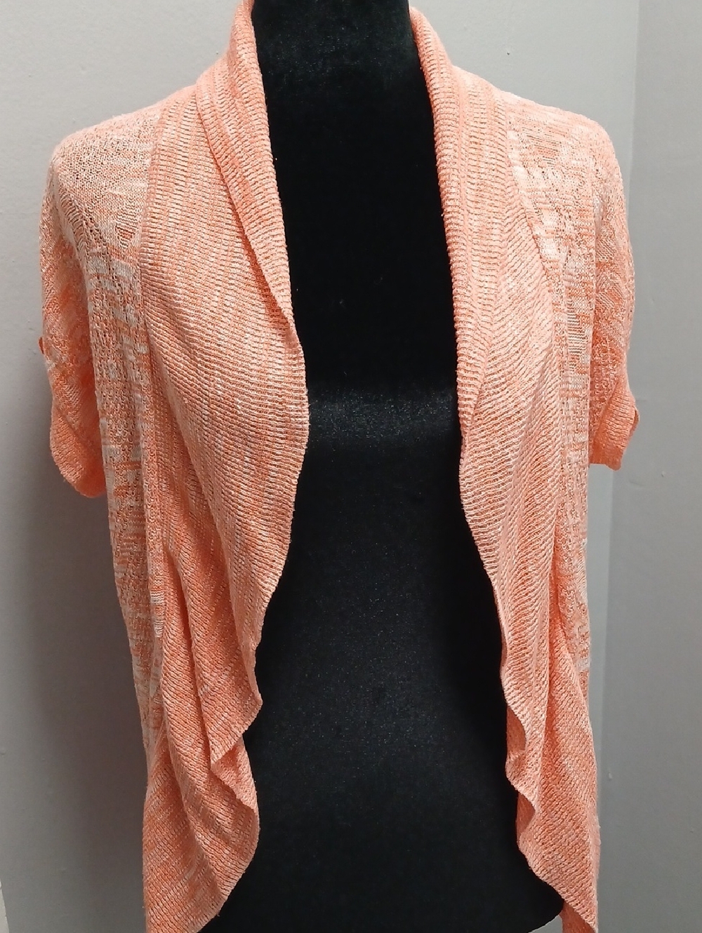 Body Central Peach Open-Front Short-Sleeve Cardigan